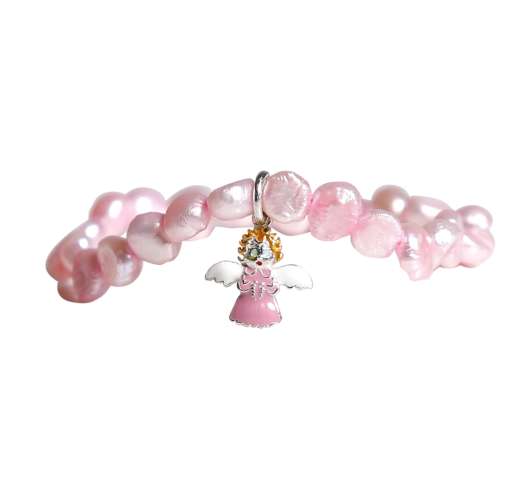 Barnarmband - rosa sötvattenpärlor - ängel