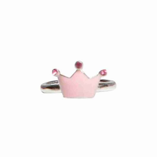 Barnring - silver - reglerbar - rosa prinsesskrona