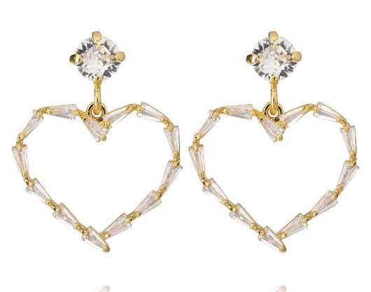 Caroline Svedbom Baguette Heart Earrings Gold Crystal