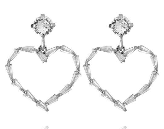 Caroline Svedbom Baguette Heart Earrings Rhodium Crystal