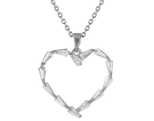 Caroline Svedbom Baguette Heart Necklace Rhodium Crystal