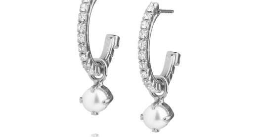 Caroline Svedbom Bella Loop Earrings Rhodium Pearl Crystal