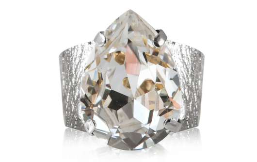 Caroline Svedbom Classic Drop Ring Rhodium Crystal