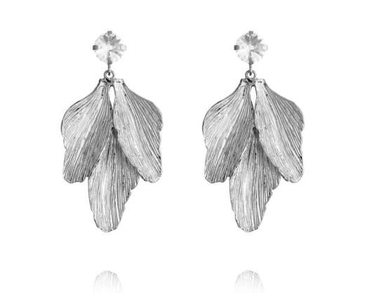 Caroline Svedbom Golden Leaf Earrings Rhodium Crystal