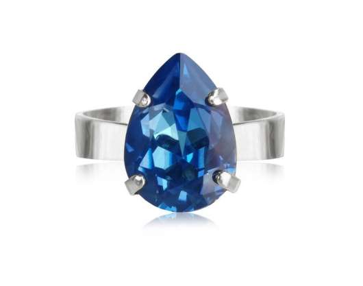 Caroline Svedbom Mini Drop Ring Rhodium Royal Blue Delite