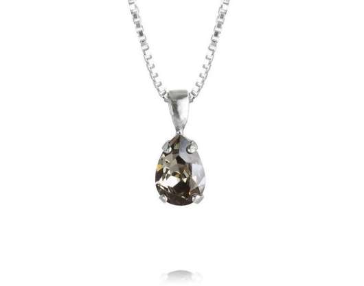 Caroline Svedbom Petite Drop Necklace Rhodium Black Diamond