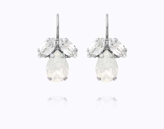 Caroline Svedbom Petite Timo Clasp Earrings Rhodium White Opal + Crystal