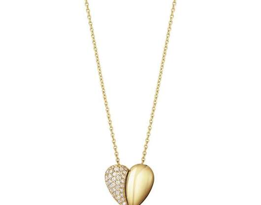 Georg Jensen Curve Heart Pendant Guld med 0.17 ct Diamanter