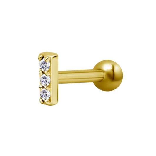 Labret piercing - 3 kristaller - guld PVD