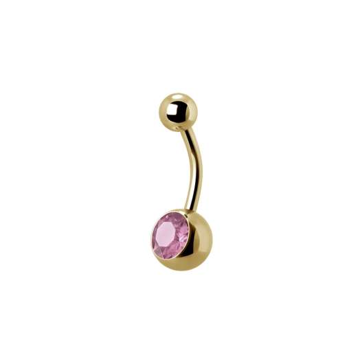 Navelpiercing - 1,6 mm - Guld - Enkel rosa kristall