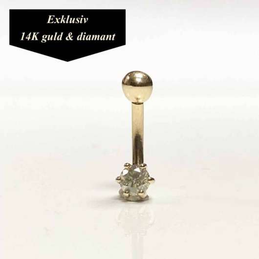 Navelpiercing - 14K guld - äkta champagnefärgad diamant - 8 mm