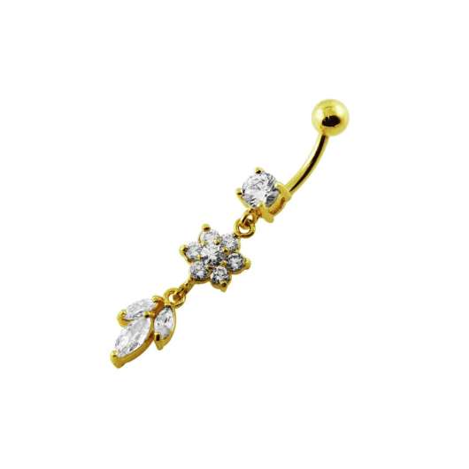 Navelpiercing - blomma med vackert hänge med kristaller 18k guldpläterad