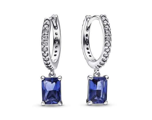 PANDORA - Blue Rectangular Sparkling Hoop Earrings