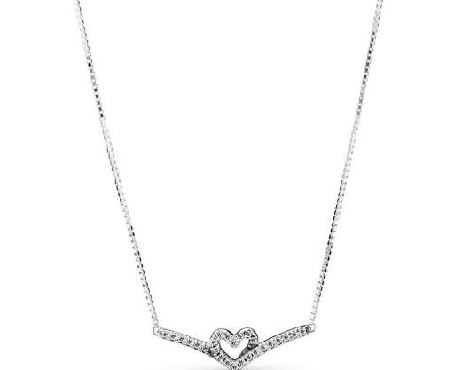 Pandora - glittrande wishbone heart collier halsband