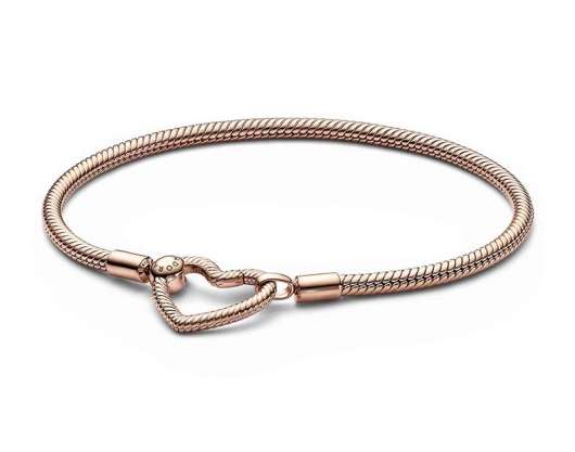 Pandora Moments Heart Closure Snake Chain Armband Rosé