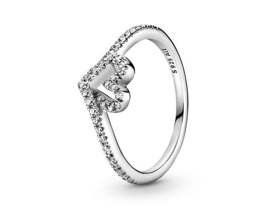 Pandora - sparkling wishbone heart ring