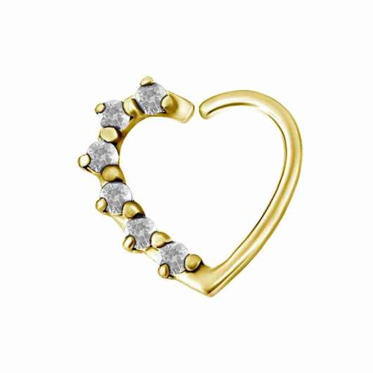 Piercingsmycke öra - 1,2 mm - höger - hjärtform - guld - vita kristaller