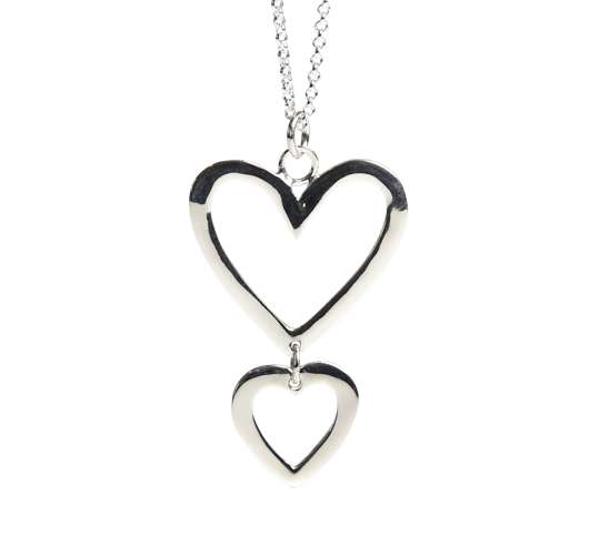 Silverhalsband - hjärta + 1 litet hjärta